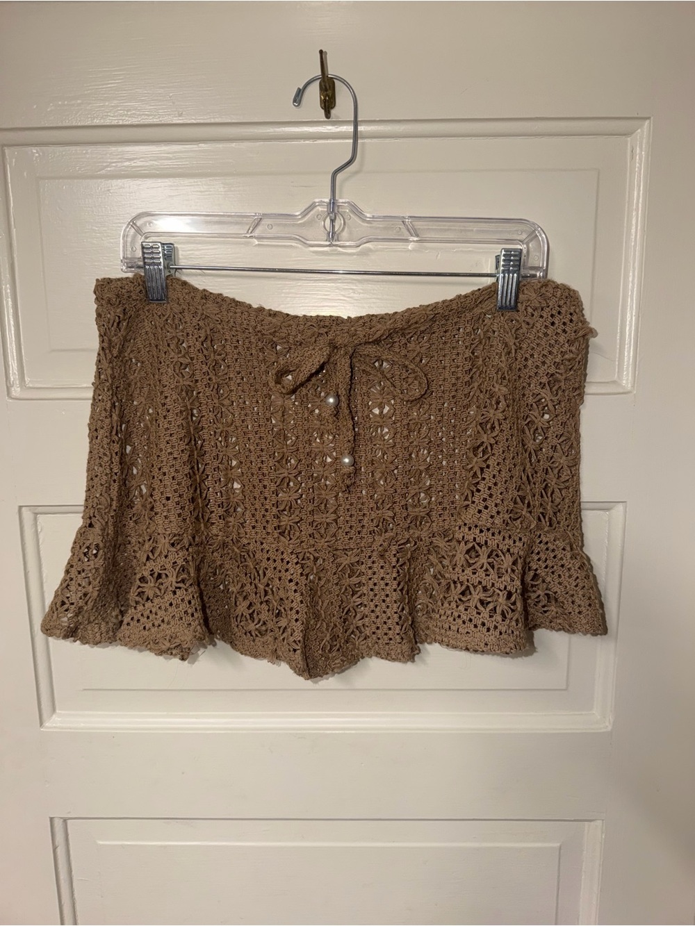 Crochet Ruffle Mini Skirt / Coverup - Tan